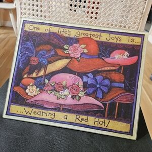 Red Hat Society glass cutting board 12" x 15"